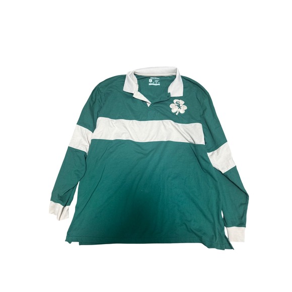 White Sox Chicago Long Sleeve Rugby Shirt Greeb Clover Striped Mens XL - Picture 1 of 4